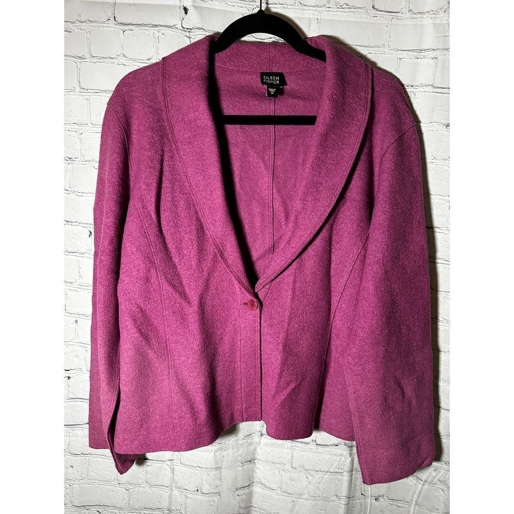 Eileen Fisher Magenta Wool Blend Single Button Blazer Jacket Womens Medium